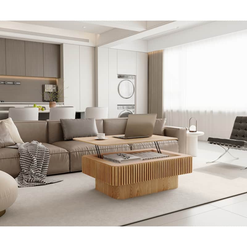 38.6" Modern Fluted Lift-Top Accent Coffee Table with Storage