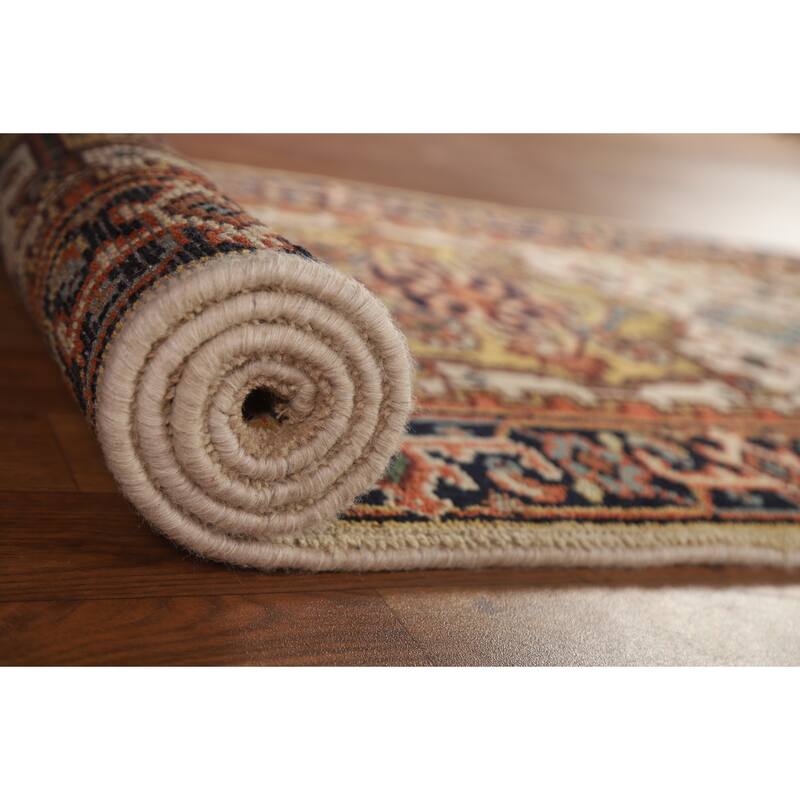 Heriz Serapi Indian Runner Ivory Rug Wool Hand-knotted - 2'7" x 10'1"