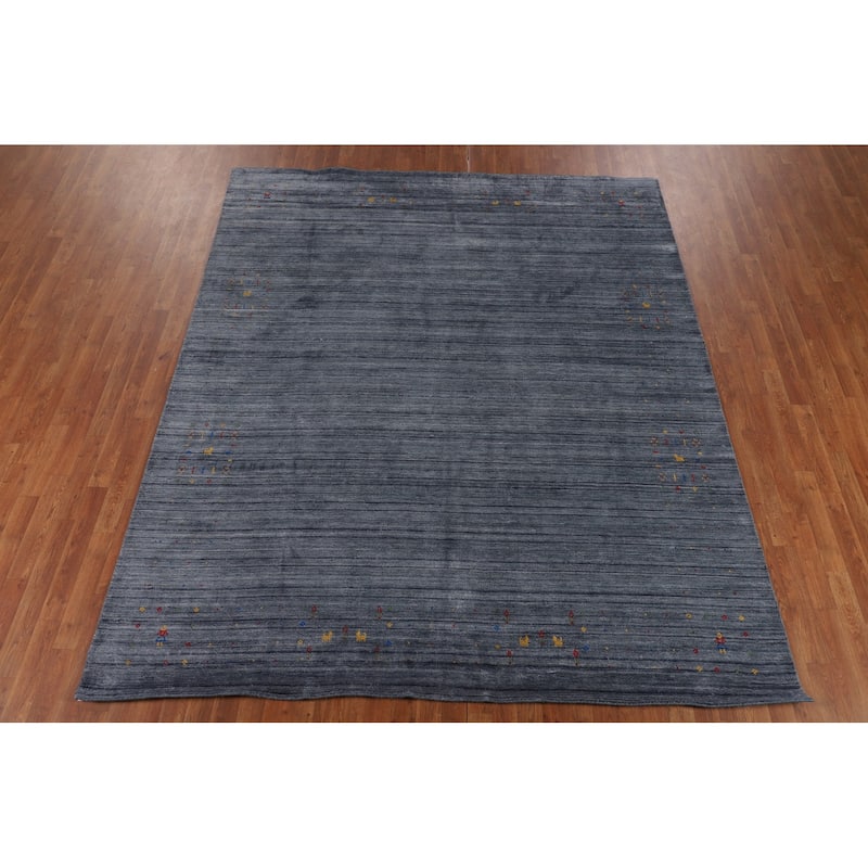 Tribal Blue Gabbeh Area Rug Handmade Silk Carpet - 7'11"x 9'8"