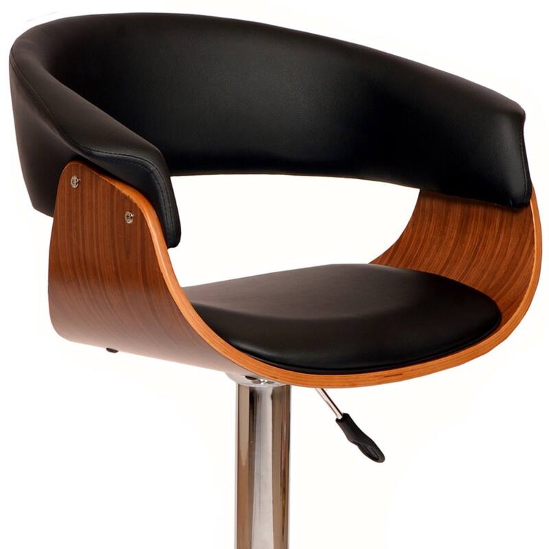 24-Inch Swivel Bar Chair with Faux Leather Upholstery and Wood-Chrome Frame and Adjustable Pedestal Base - 44" H x 24" W x 19" D