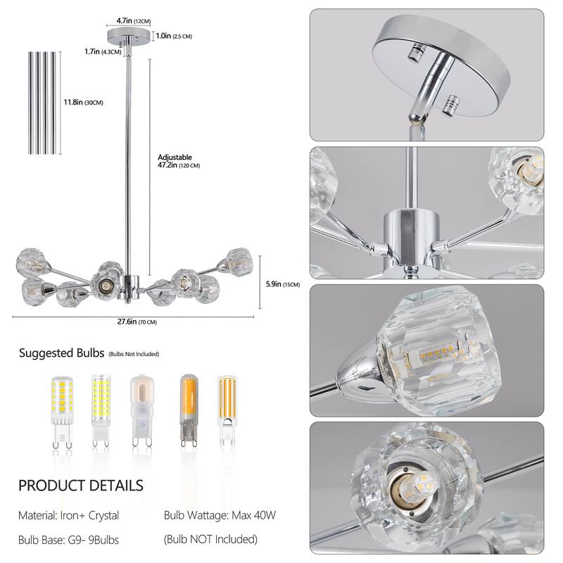 9 Lights Crystal Chandeliers(Bulbs Not Included)