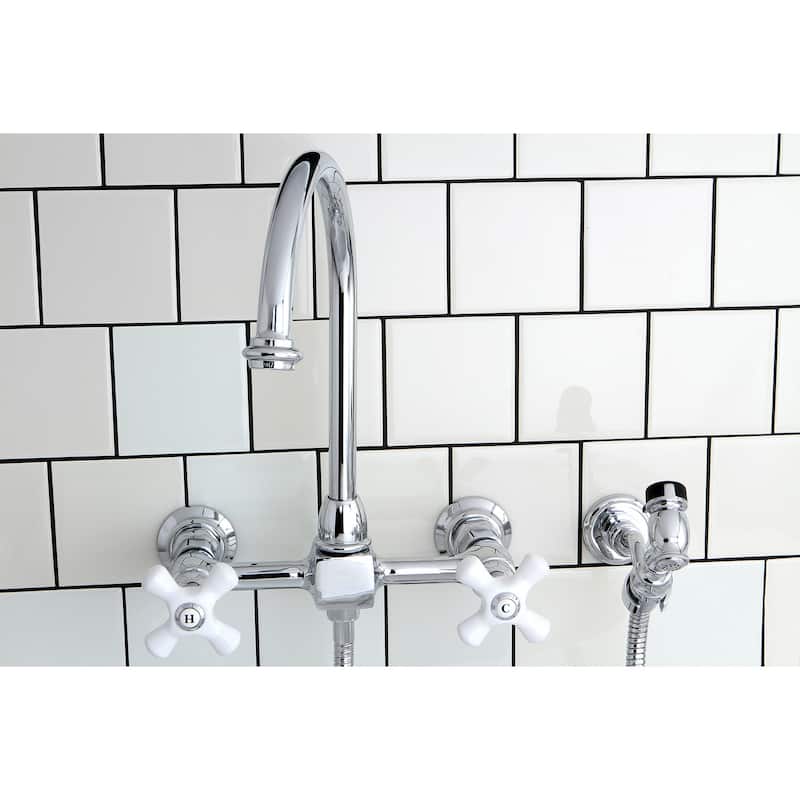 Restoration Wall Mount Bridge Kitchen Faucet with Brass Sprayer