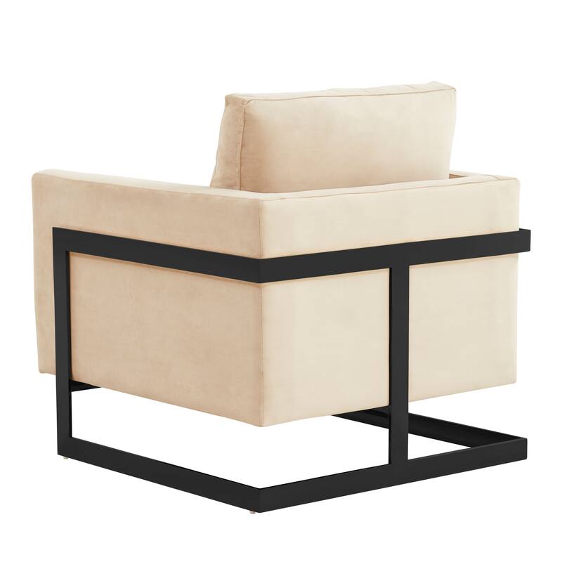 LeisureMod Lincoln Modern Velvet Arm Chair with Black Steel Frame - 35"