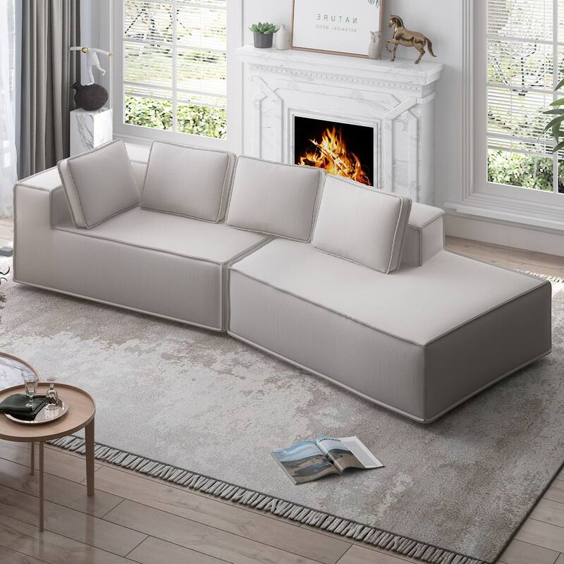 Mixoy 122" 2-Pieces Convertible Sectional Sofa,Oversized Sleeper Couch,Curved Modern Sofas for Living Room