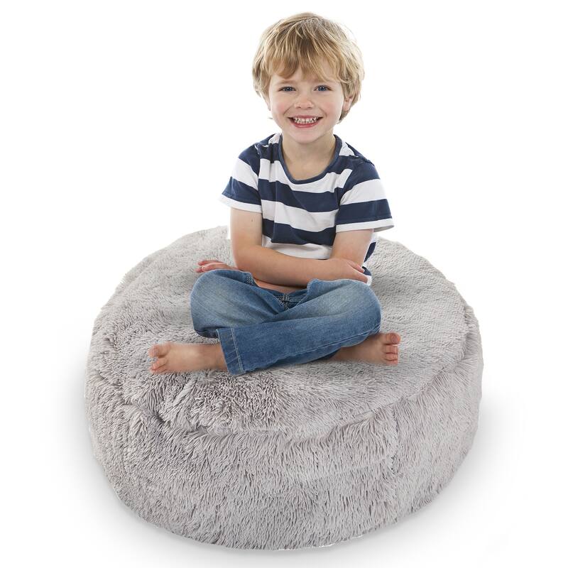 Cheer Collection Shaggy Bean Bag and Stuffed Animal Storage Case - Silver