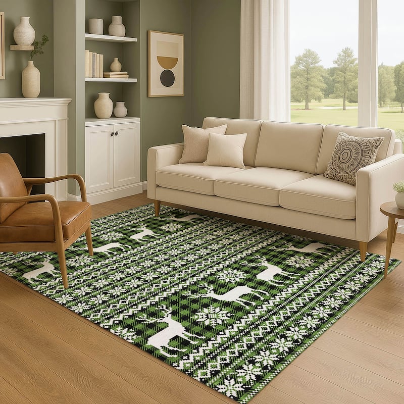 Premium Washable Super Soft Christmas Reindeer Mayfield Rug - Cactus - 10' x 14'