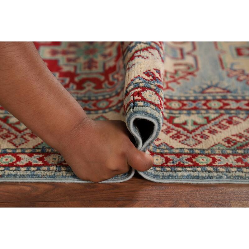 Geometric Kazak Oriental Runner Rug Hand-Knotted Wool Carpet - 2'8" x 12'2"