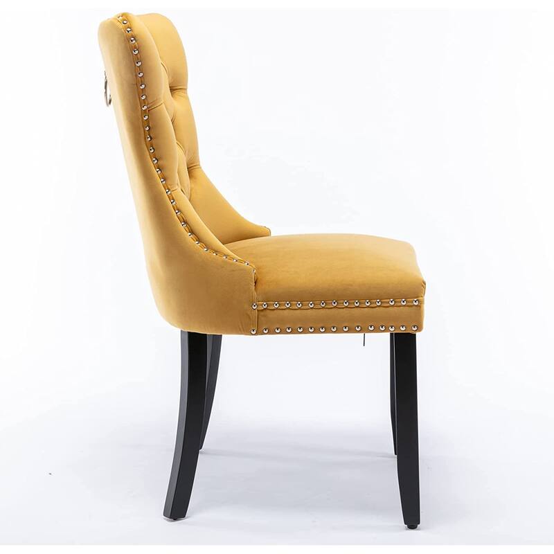 Set of 2 Velvet Dining Chairs – Tufted Upholstered Armless Accent Chairs with Nailhead Trim & Back Ring Pull