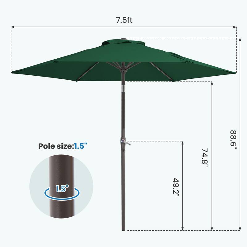 7.5-ft Patio Market Umbrella with UV-Risistance,Crank & Tilt