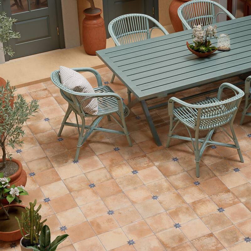 Merola Tile Kings Nonna with Blue Star 17-7/8" x 17-7/8" Porcelain Floor and Wall Tile