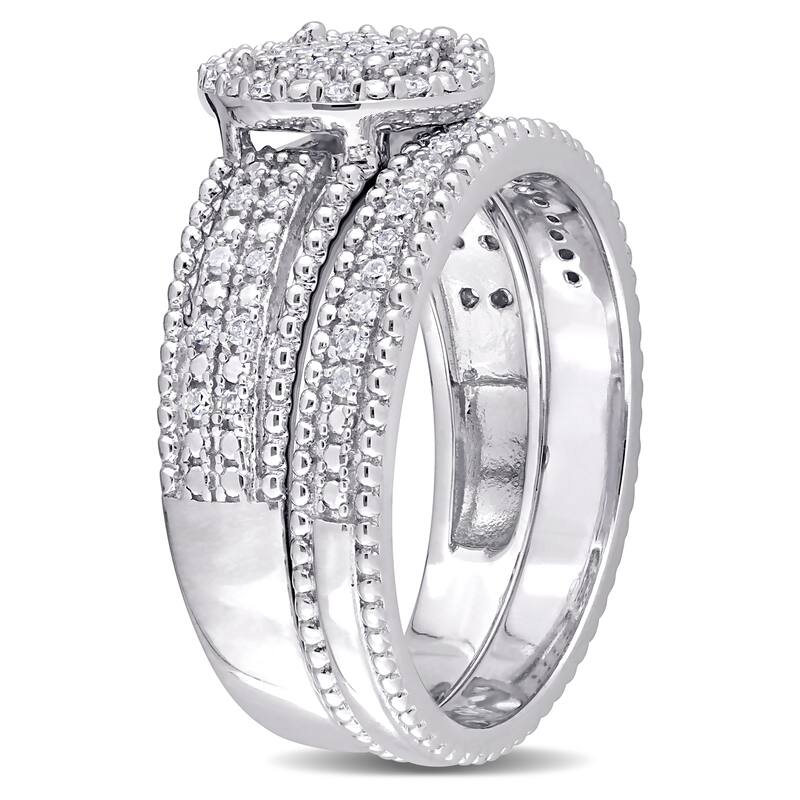 Miadora 1/3ct TDW Diamond Clustered Halo Multi-Row Bridal Ring Set in Sterling Silver