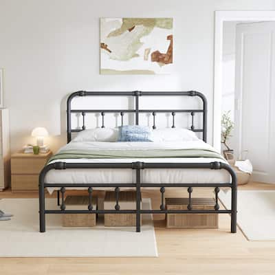 14 Inch Meatl Platform Bed With Headboard And Tailboard For Storage
