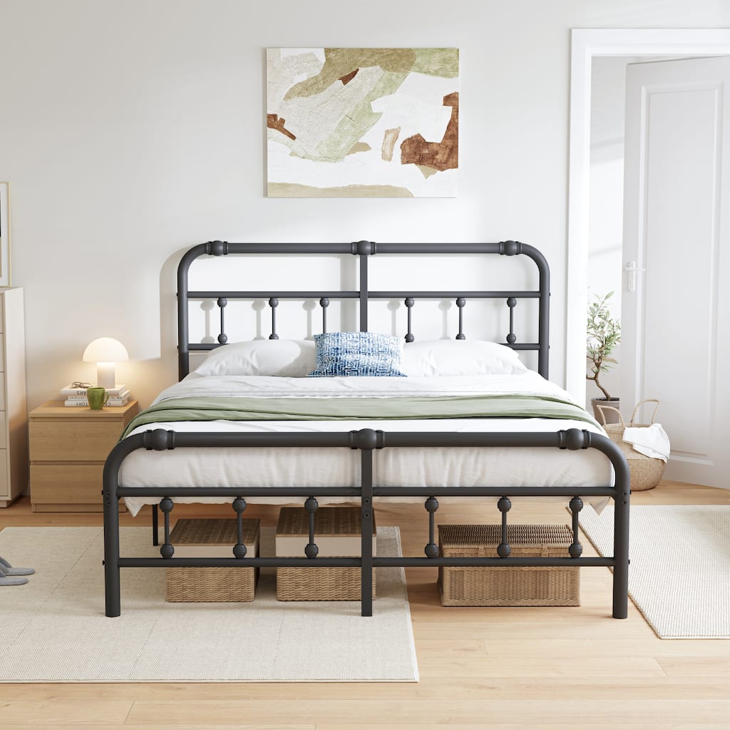 14 Inch Meatl Platform Bed With Headboard And Tailboard For Storage