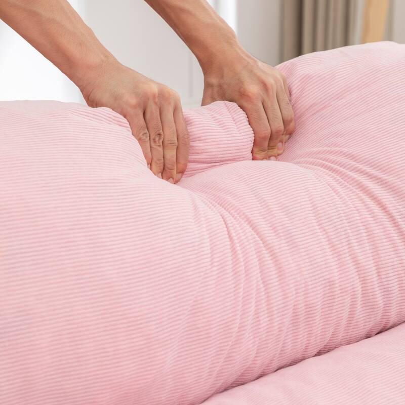 Versatile Lazy Sofa Corduroy Chaise Lounge Floor Couch Composed of 5 Cylindrical Pillows with Adjustable Straps