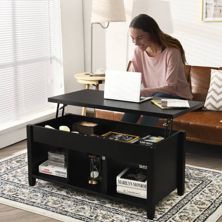Modern Lift Top Coffee Table with Storage and Solid Wood Legs - 41" x 19.5" x (19" - 24.5")