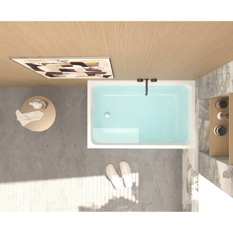 GDFStudio - Alistair Compact Freestanding Soaking Bathtub with Supportive Built-In Seat