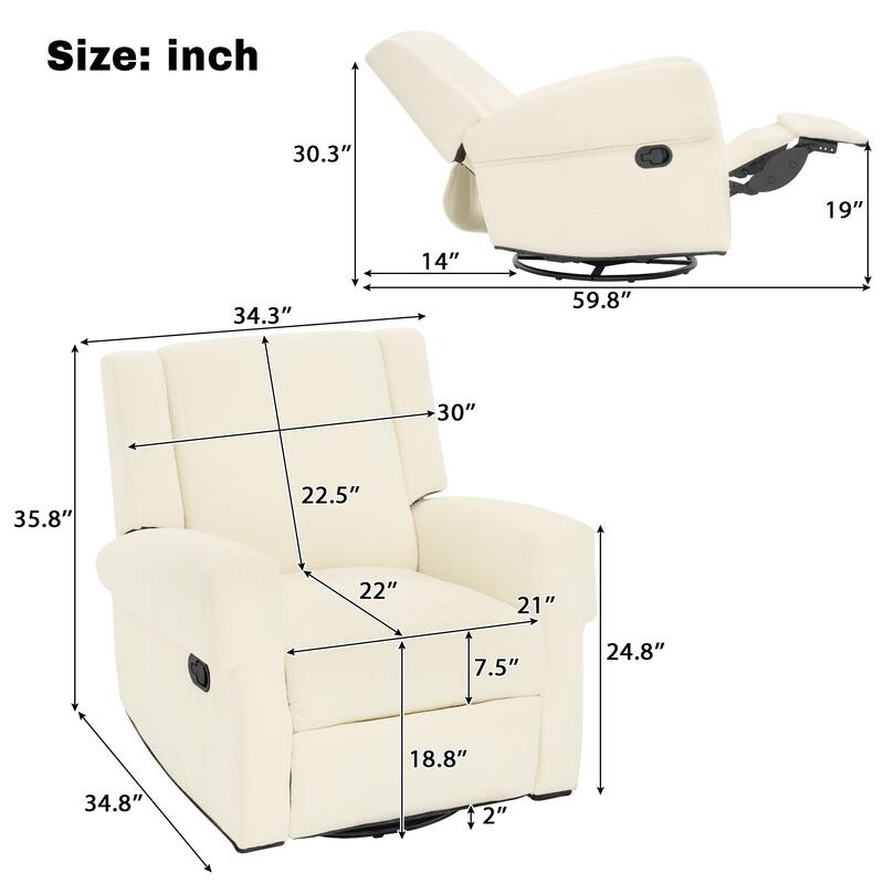 Roomfitters Manual Swivel Rocker Recliner Chair with Adjustable Backrest, Chenille Nursery Glider
