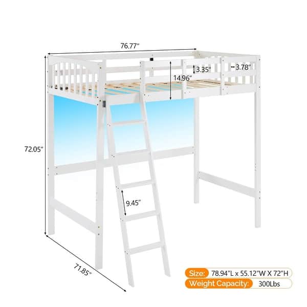 dimension image slide 0 of 3, Solid Wood Loft Bed with USB Charging Station/LED with Flat Rungs,No Box Spring Needed