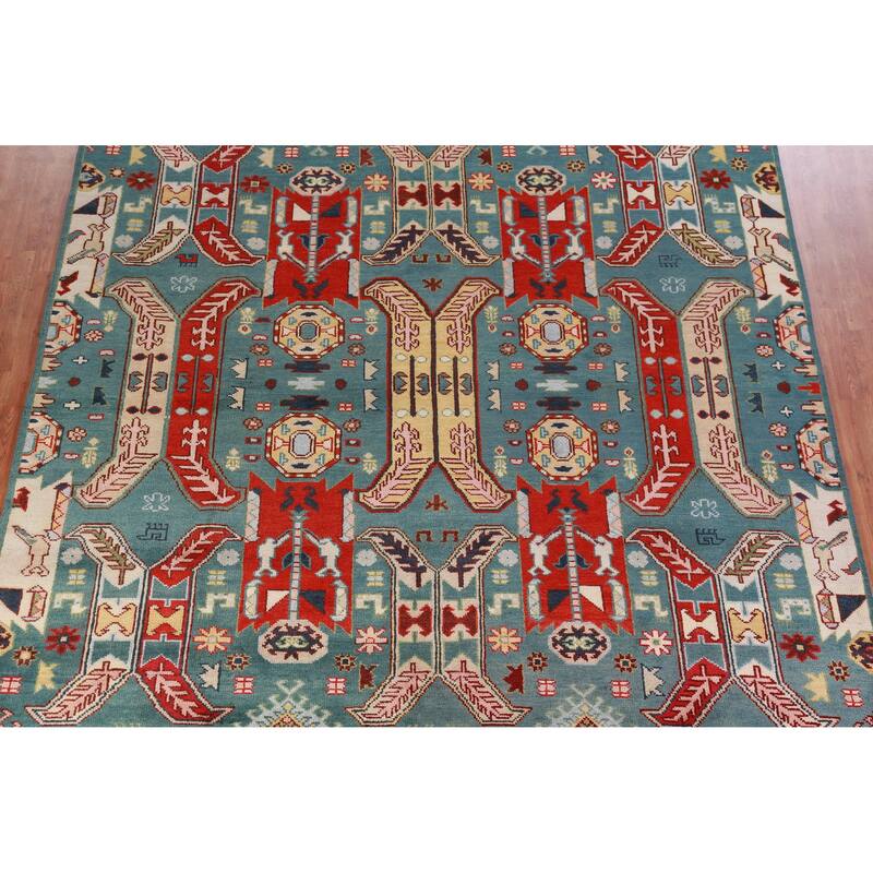 Hand Knotted Oriental 100% Wool Carpet Traditional All-Over Navy Blue & Blues Kazak Area Rug - 12' 1'' X 9' 1''