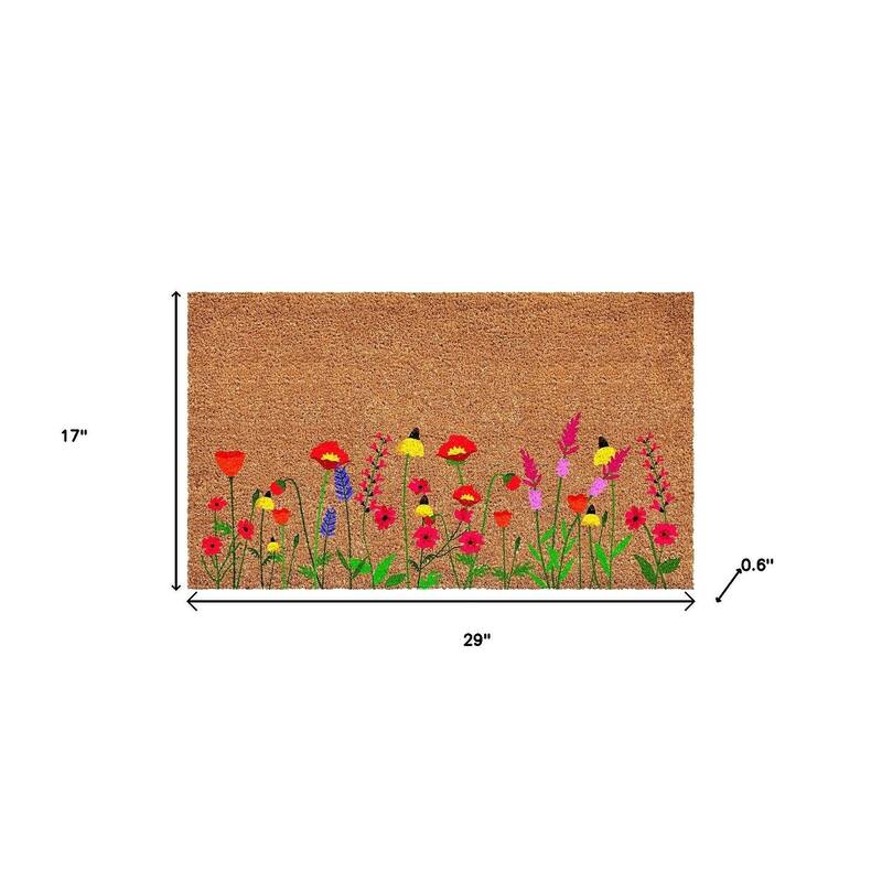 HomeRoots 17" X 29" Brown Red And Green Floral Outdoor Coir Door Mat - 17.00' X '29.00
