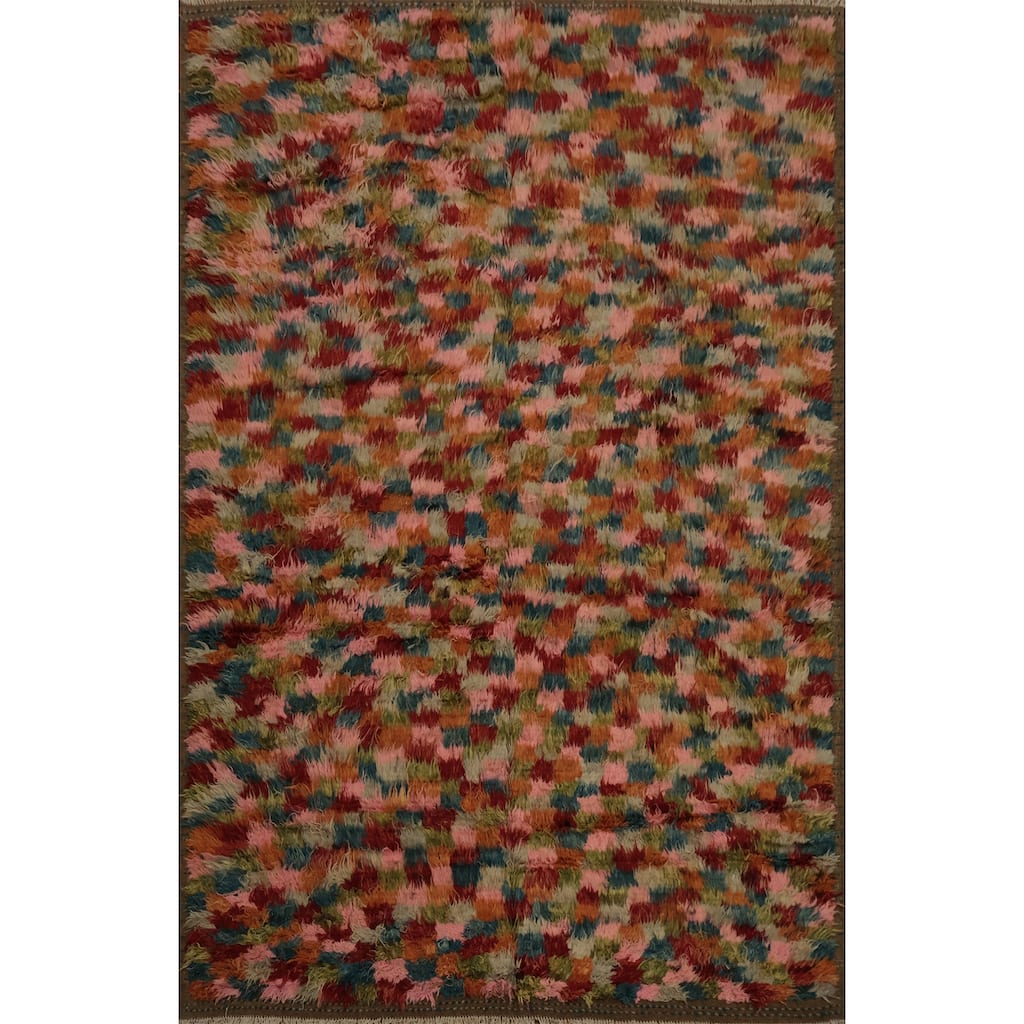Hand Knotted Oriental 100% Wool Carpet Tribal Checkered Multi-Colored Moroccan Area Rug - 9' 10'' X 8' 1''