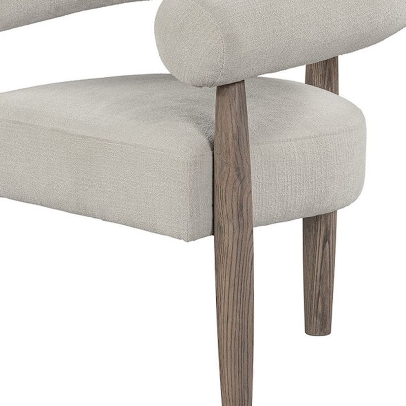 HomeRoots 29" Cream and Light Brown Fabric And Wood Curved Arm Chair - 29 in. x 30 in. x 33 in.