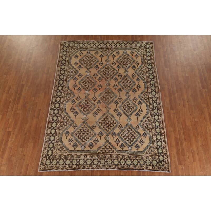 Geometric Bakhtiari Persian Vintage Rug Hand-Knotted Wool Carpet - 6'10"x 9'5"