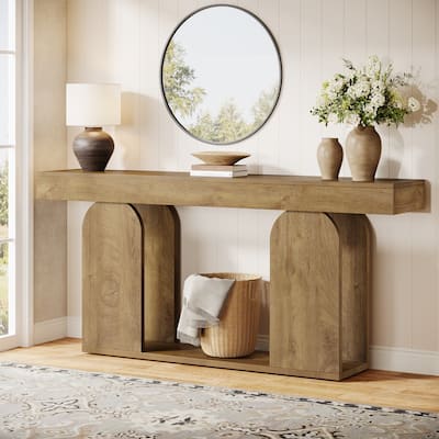 70.87-inch Wood Console Table, Farmhouse Sofa Table with 2-tier storage