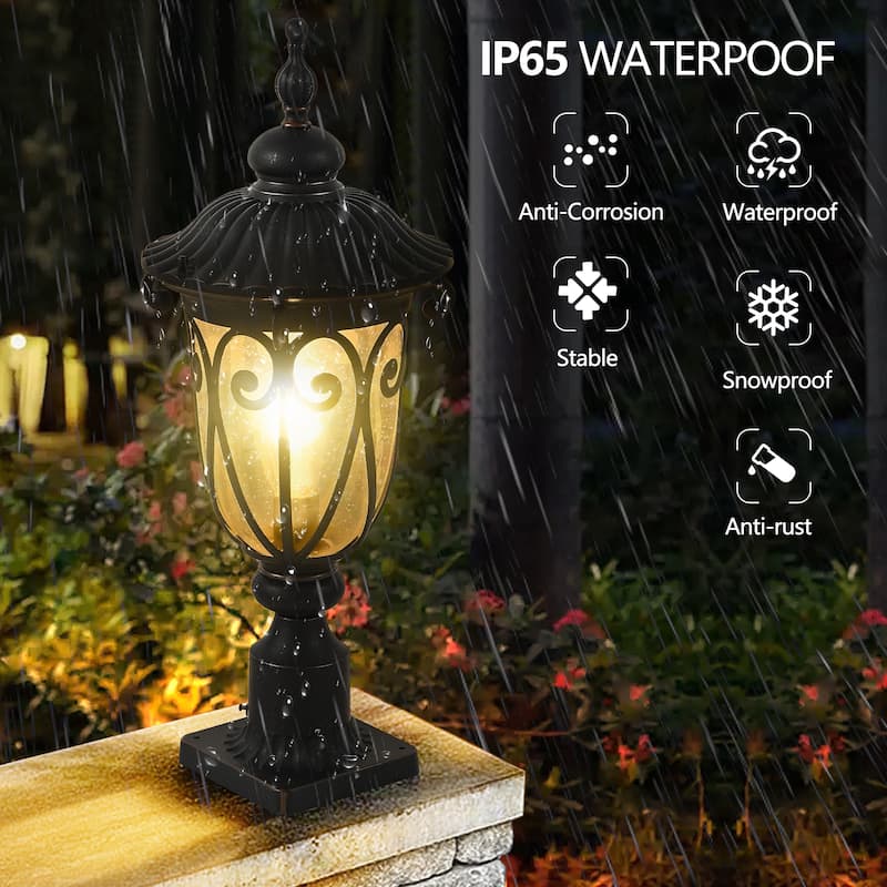 Outdoor Waterproof Aluminum Post Lantern with Bubble Glass (No Bulb)