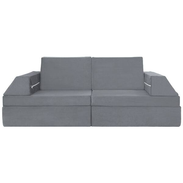 slide 2 of 30, 10-Piece Modular Convertible Kids Play Couch Sofa Set with Removable Velvet Covers