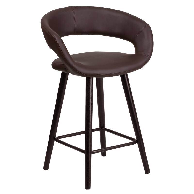 Contemporary Rounded Back Counter Height Stool with Wood Frame - 22"W x 19"D x 33.25"H
