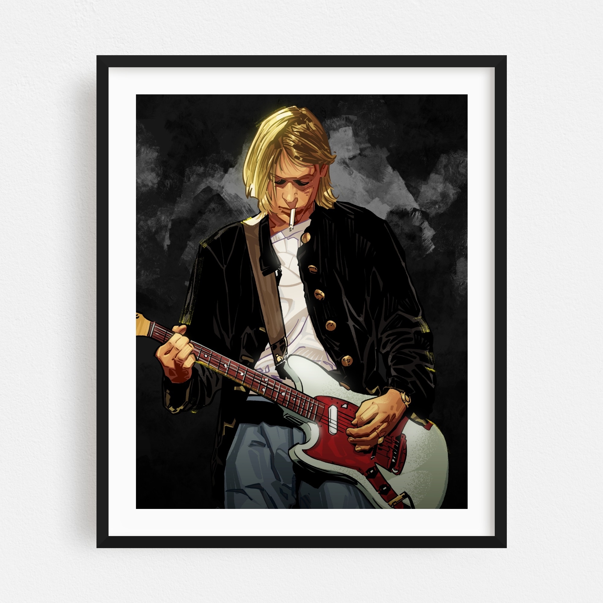 Kurt Cobain Digital Music Nirvana Art Print/Poster - Bed