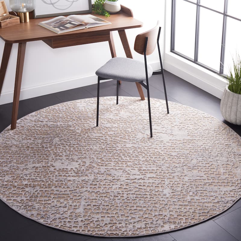 SAFAVIEH Amelia Valvi Modern Abstract Rug - 6'7" Round - Beige/Grey
