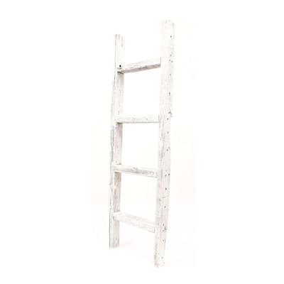 4 Step Rustic White Wood Ladder Shelf - 48" x 16"