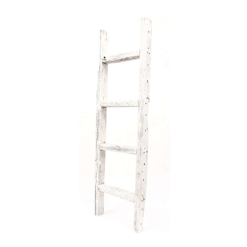 4 Step Rustic White Wood Ladder Shelf - 48" x 16"