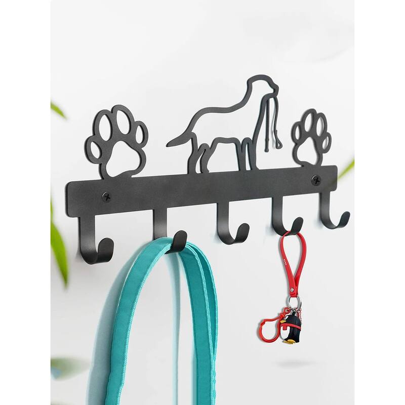 Black Metal Paw Wall Rack for Keys Coats Leashes Towels - 12.5" L x 6" H