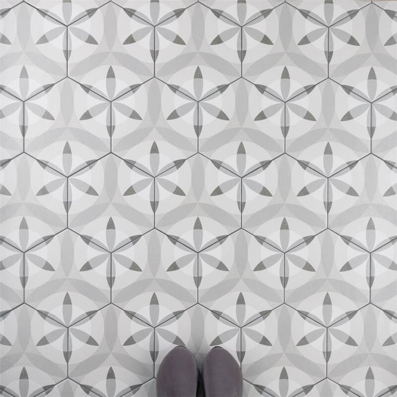 Merola Tile Hexatile Matte Nature Black & White 7" x 8" Porcelain Floor and Wall Tile