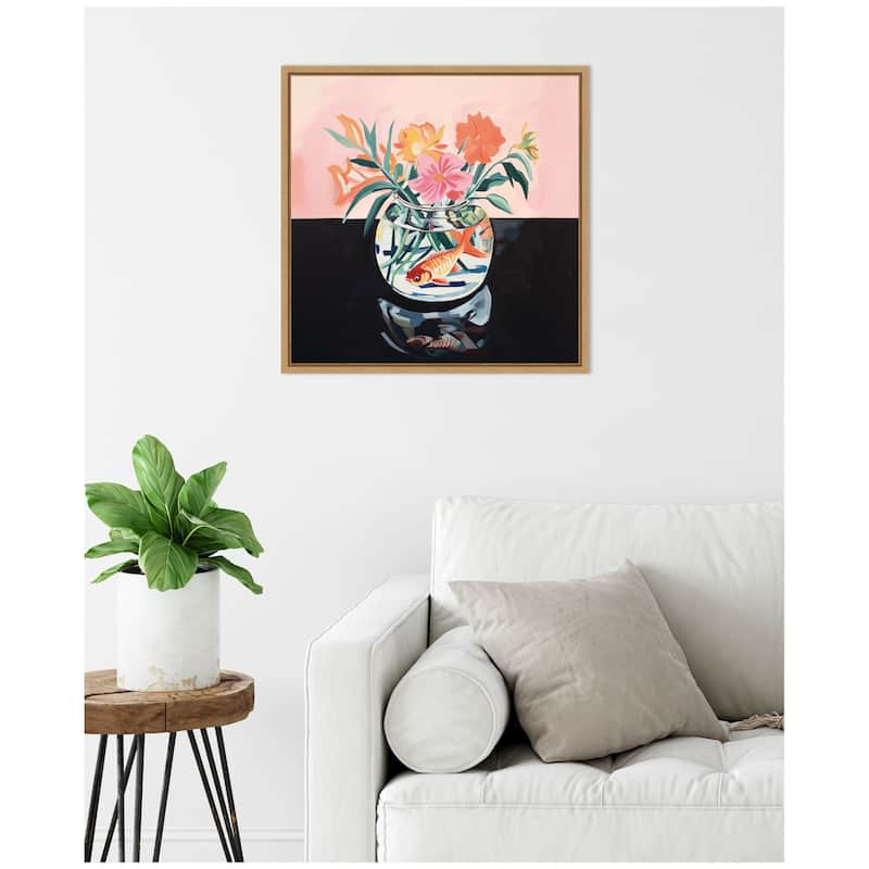 Kate and Laurel Sylvie Goldfish Bowl Botanical Framed Canvas by The Creative Bunch Studio