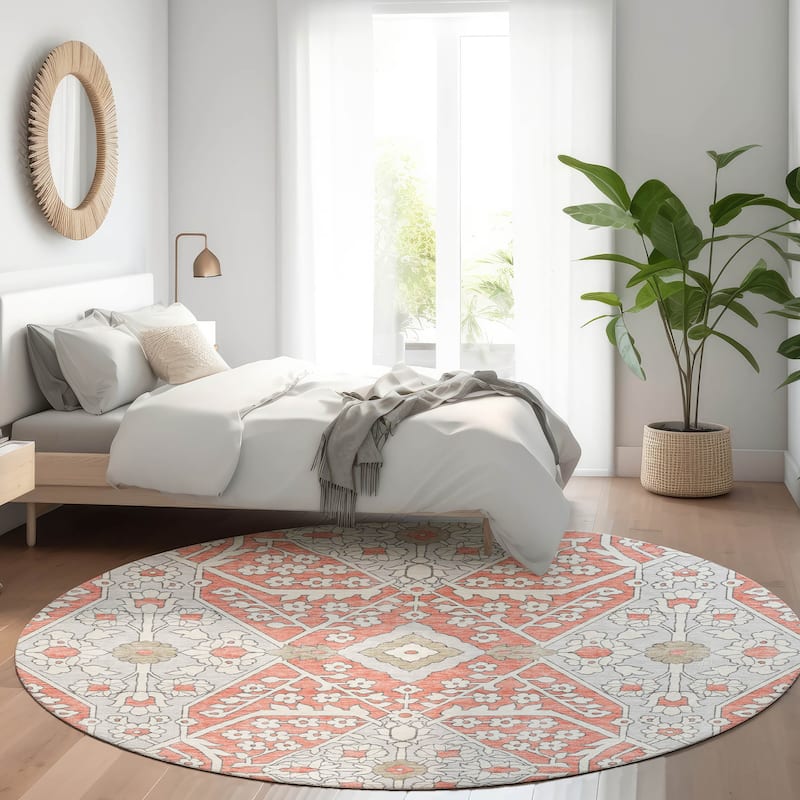 Premium Washable Super Soft Traditional Agra Mayfield Rug - Salmon - 8' x 8'
