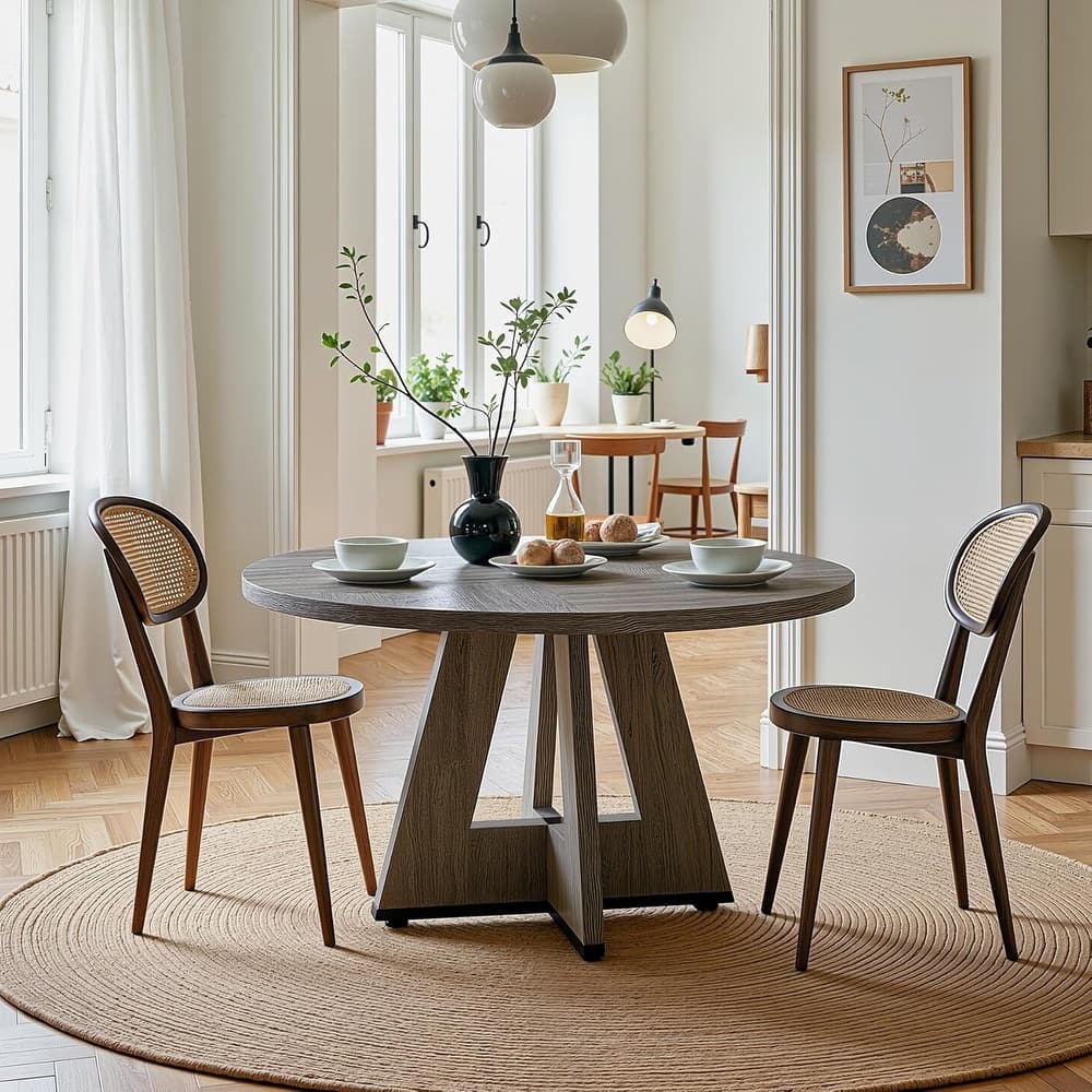 47" Round Dining Table, Wood Top Kitchen Table for Dining/Living Room