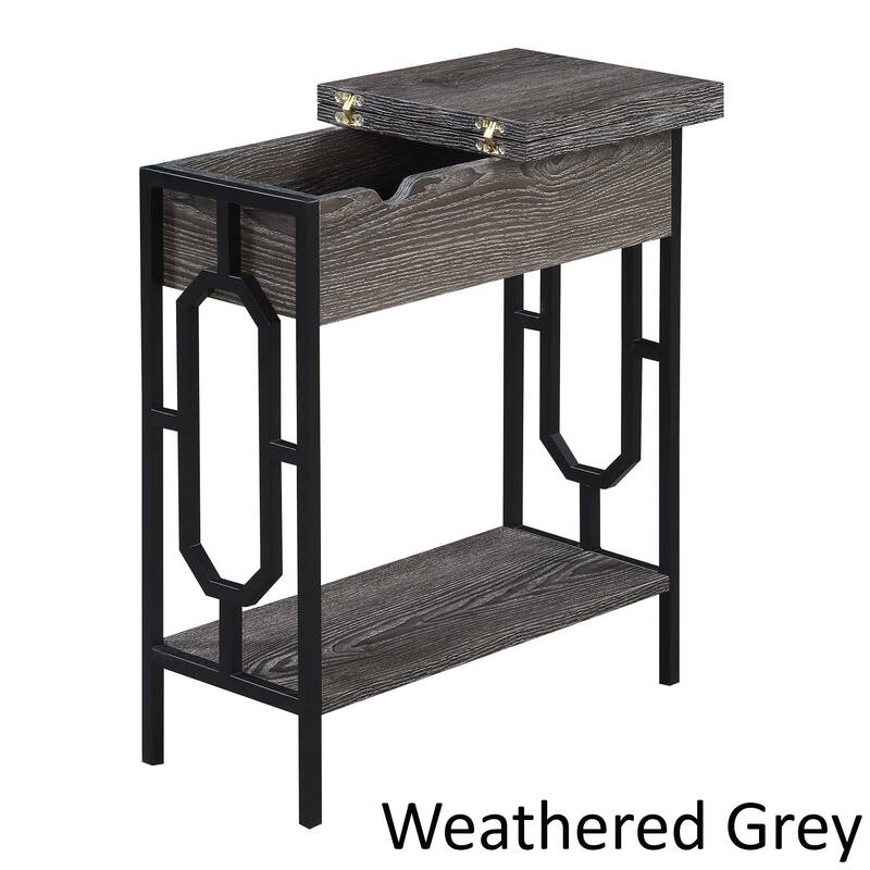 Convenience Concepts Omega Flip Top End Table with Charging Station and Shelf
