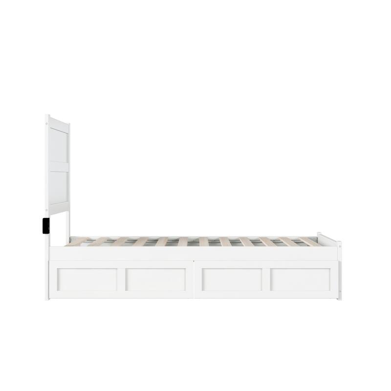 Twin Bed with Drawers - White Platform Bed Frame, Storage Bed, Modern Design