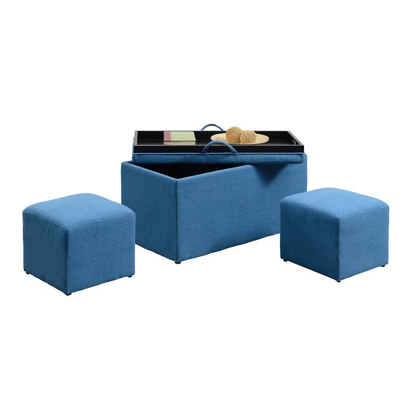 Designs4Comfort Sheridan Storage Bench with Reversible Tray and 2 Side Ottomans
