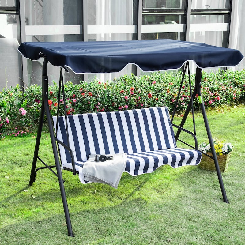 Outsunny 3-Person Porch Lawn Swing - Dark Blue