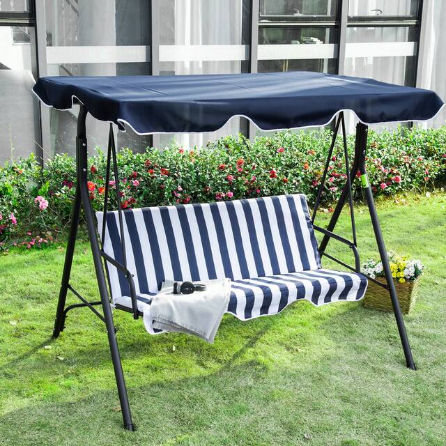 Outsunny 3-Person Porch Lawn Swing with Canopy, Outdoor Yard Glider Swing Chair with Stand