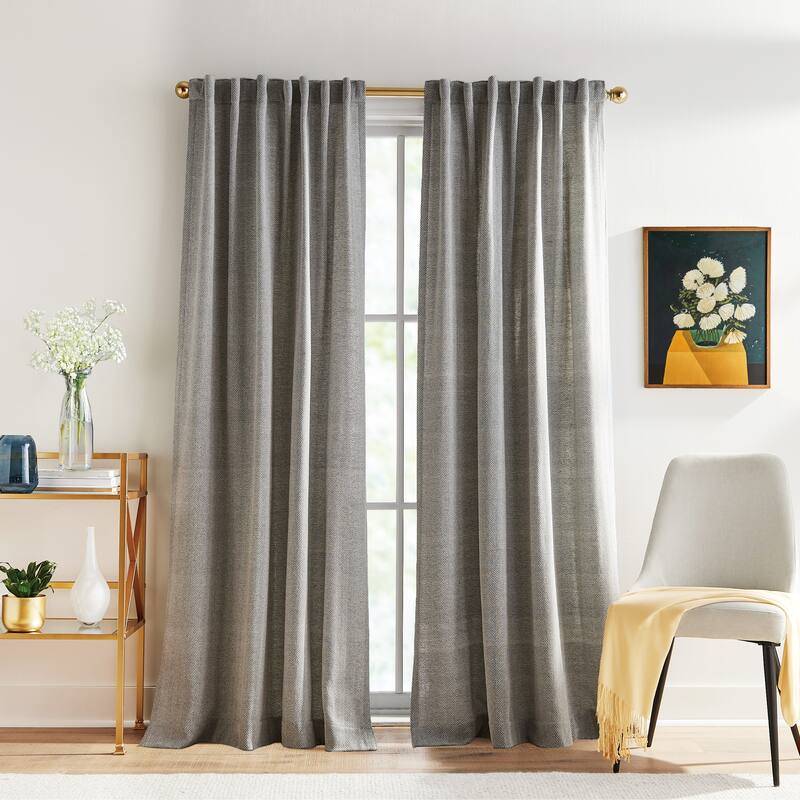 Peri Home Herringbone Curtain Panel Pair - 96 Inches - Dark Grey