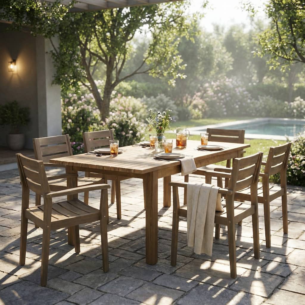 Christopher Knight Home - Rustic Solid Acacia Wood Extendable 7-Piece Outdoor Dining Set with Slatted Chairs