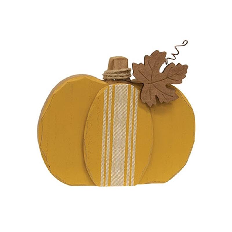 Distressed Chunky Wooden Feed Sack Stripe Pumpkins - 3 Asstd. - 7.25" x 1" x 6"