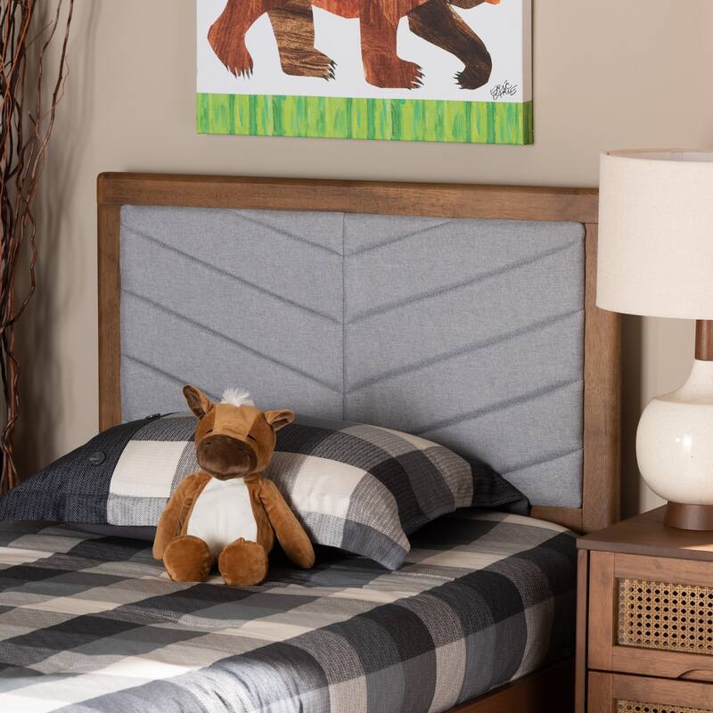 Twin Size Headboard Upholstered Grey Fabric Wood Headboard Chevron Tufting Modern Bedroom Decor