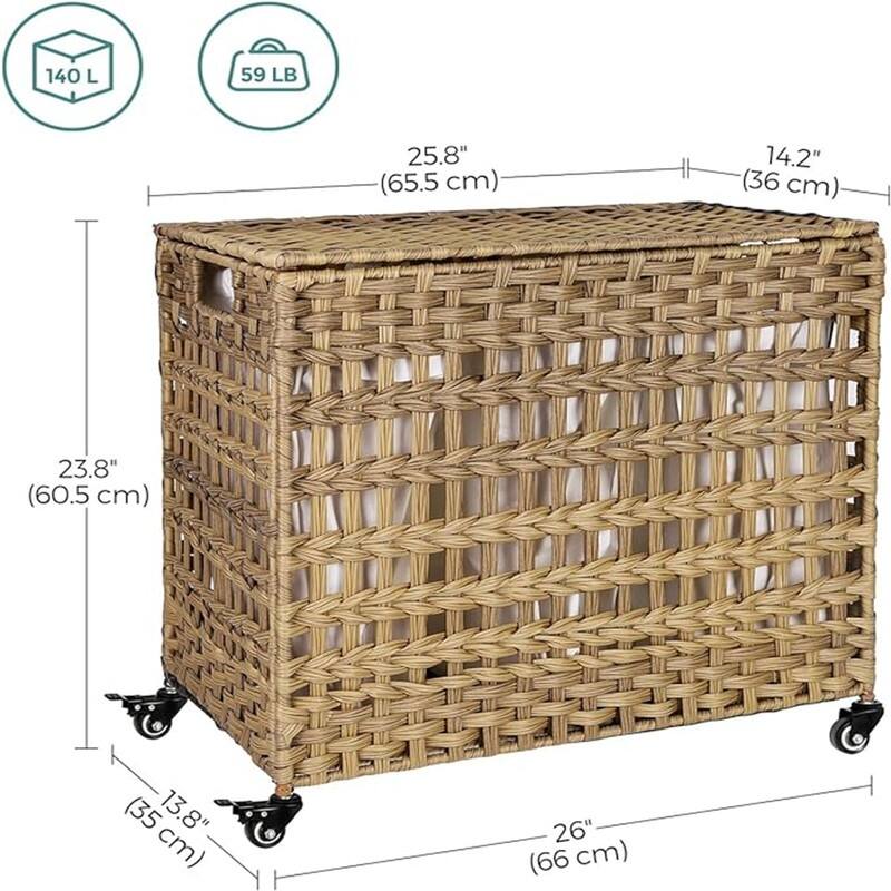 140L Synthetic Rattan Laundry Hamper with Wheels - 26"L x 13.8"W x 23.8"H
